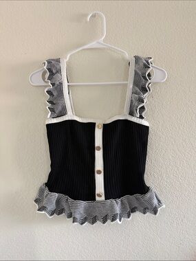 ZARA Black Ruffle-Trim Ribbed Top